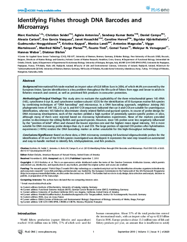 Identifying Fishes through DNA Barcodes and Microarrays