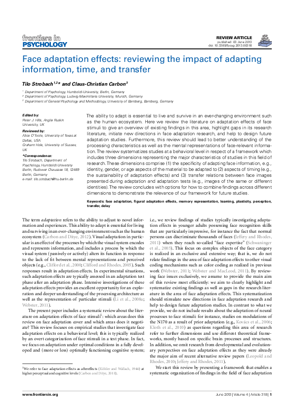 (PDF) Face adaptation effects: Reviewing the impact of adapting ...