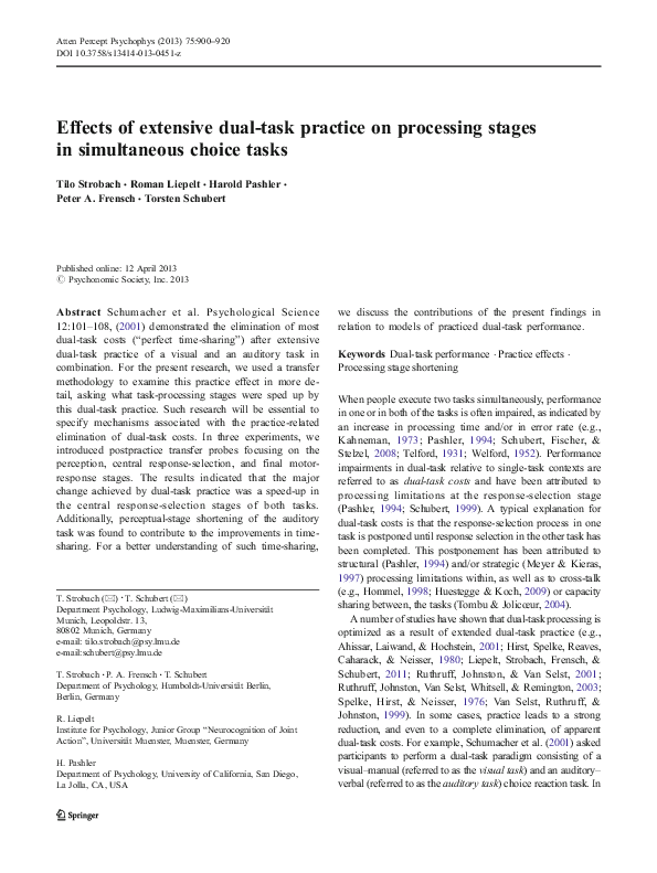 (PDF) Effects of extensive dual-task practice on processing stages in ...