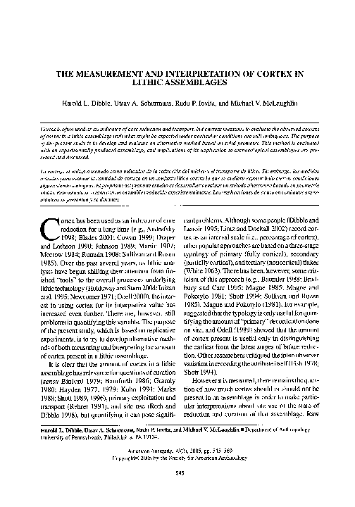 (PDF) THE MEASUREMENT AND INTERPRETATION OF CORTEX IN LITHIC ASSEMBLAGES