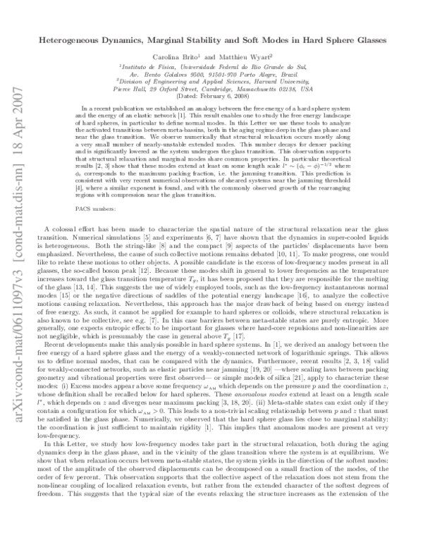 (PDF) LETTER: Heterogeneous dynamics, marginal stability and soft modes ...