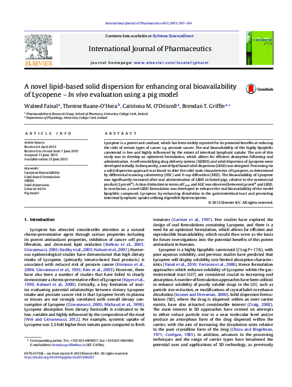 (PDF) A novel lipid-based solid dispersion for enhancing oral ...