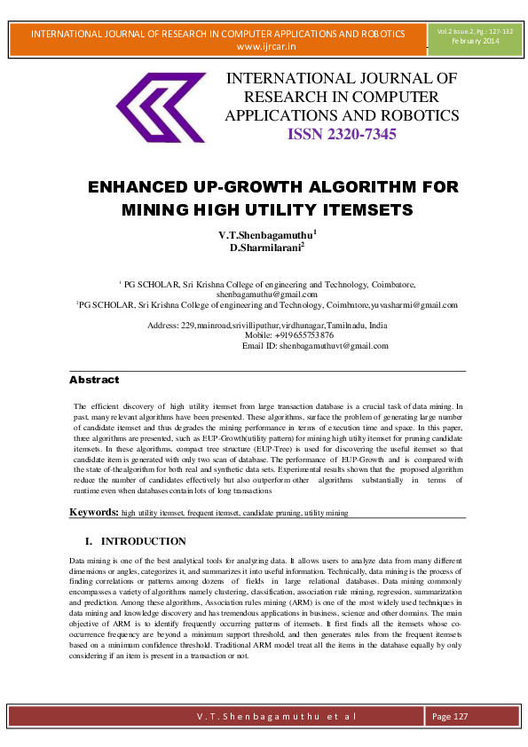 ENHANCED UP-GROWTH ALGORITHM FOR MINING HIGH UTILITY ITEMSETS.