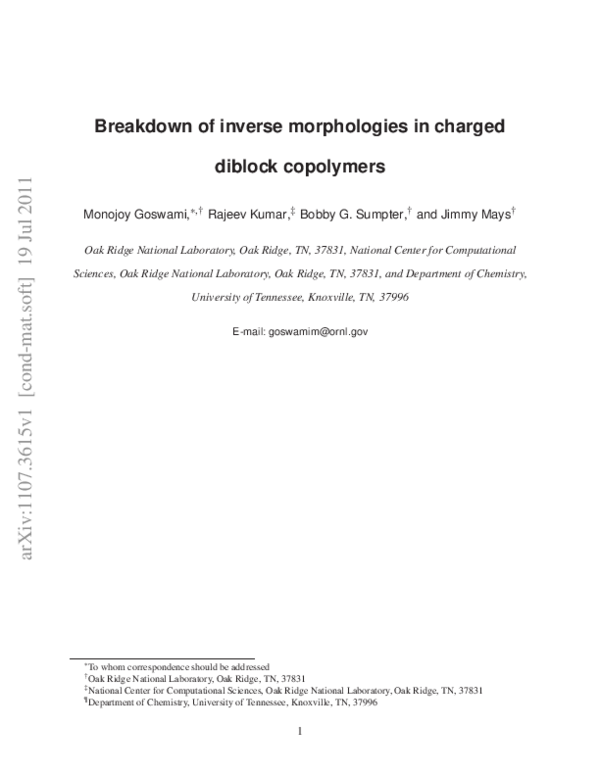 (PDF) Breakdown of inverse morphologies in charged diblock copolymers