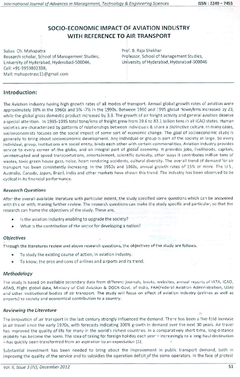 (PDF) SOCIOECONOMIC IMPACT OF AVIATION INDUSTRY WITH REFERENCE TO AIR ...