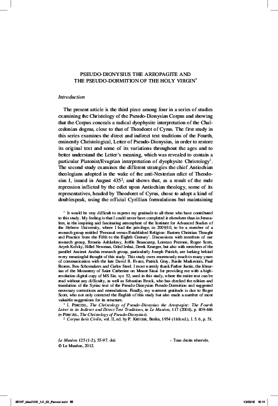 Pseudo-Dionysius the Areopagite and the Pseudo-Dormition of the Holy Virgin