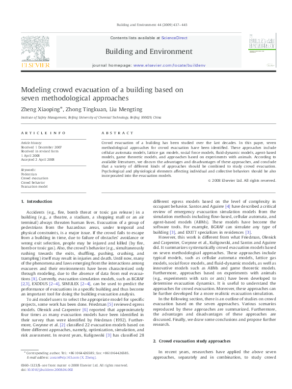 Pdf Modeling Crowd Evacuation Of A Building Based On Seven