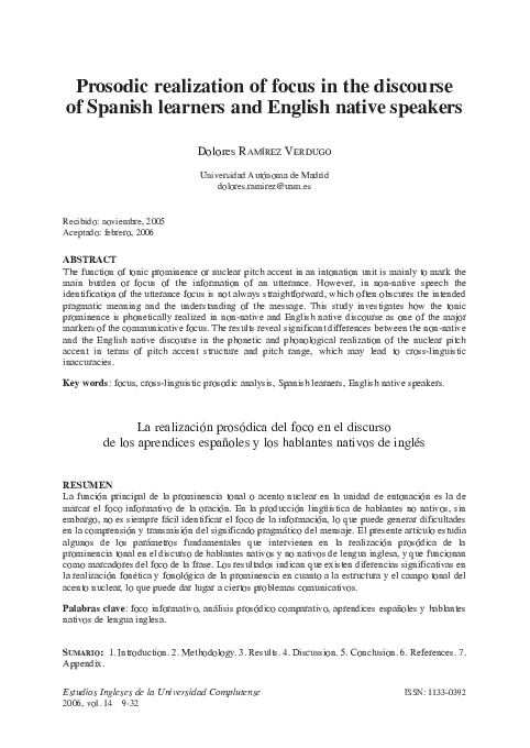 (PDF) Prosodic realization of focus in the discourse of Spanish ...