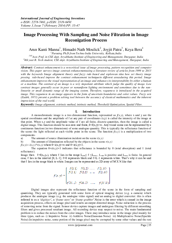 (PDF) Image Processing With Sampling and Noise Filtration in Image ...