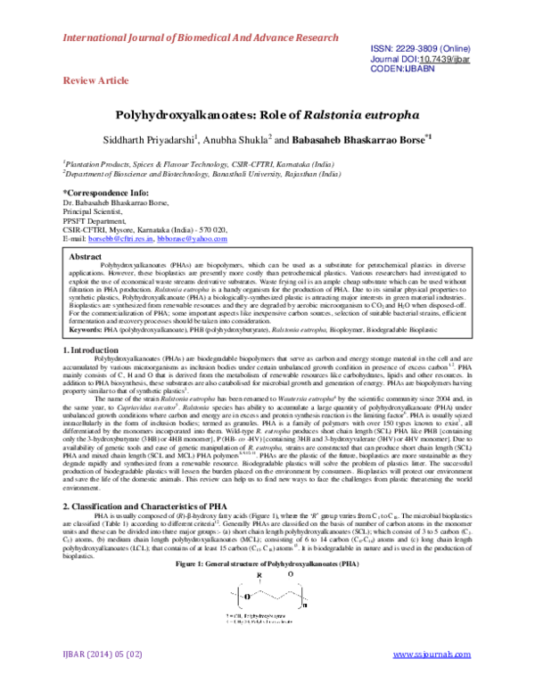 (PDF) Polyhydroxyalkanoates: Role of Ralstonia eutropha