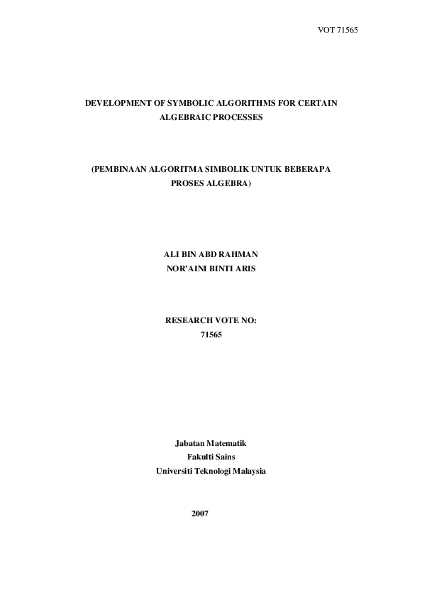 (PDF) DEVELOPMENT OF SYMBOLIC ALGORITHMS FOR CERTAIN