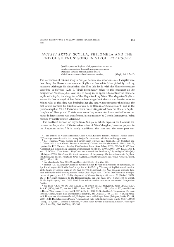 (PDF) MUTATI ARTUS SCYLLA, PHILOMELA AND THE END OF SILENUS’ SONG IN