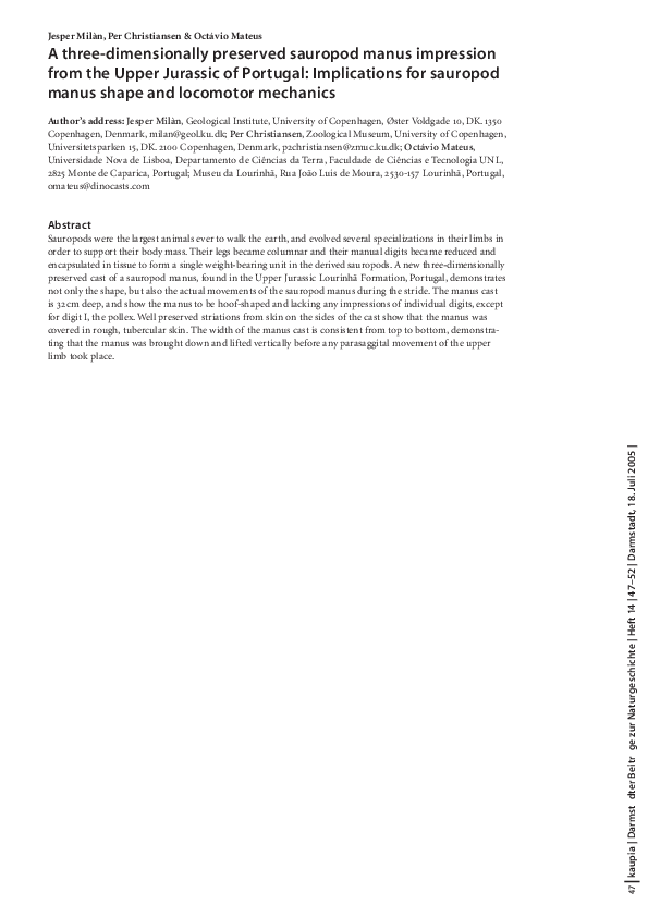 (PDF) A three-dimensionally preserved sauropod manus impression from ...