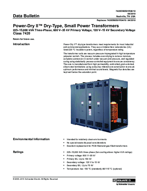 (PDF) Data Bulletin PowerDry II™ DryType, Small Power Transformers