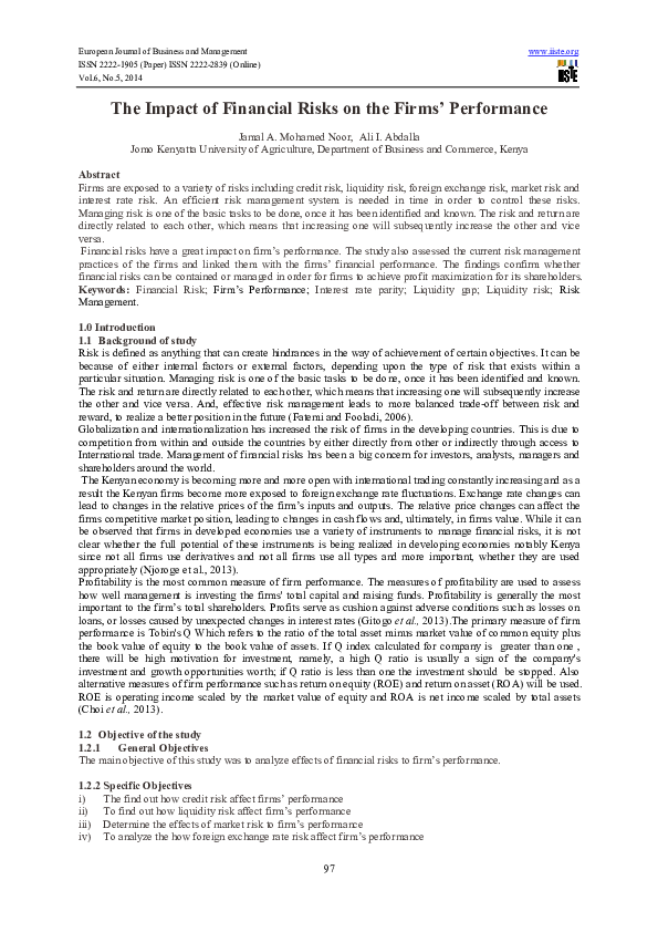 (PDF) The Impact of Financial Risks on the Firms' Performance