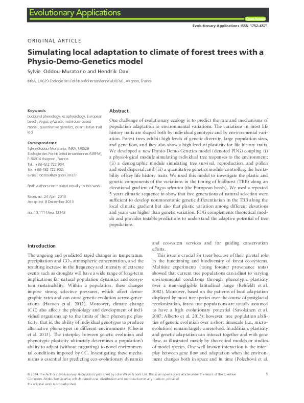 (PDF) Simulating local adaptation to climate of forest trees with a ...