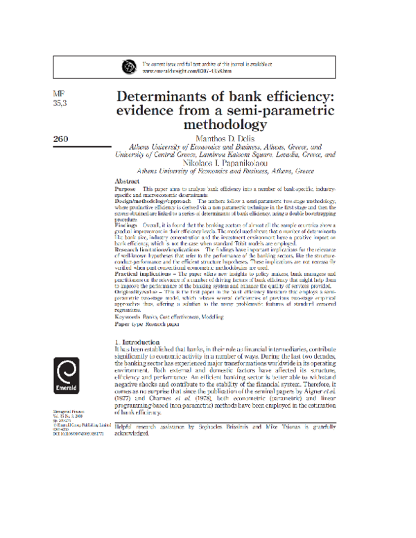 (PDF) Determinants of bank efficiency: evidence from a semi-parametric ...