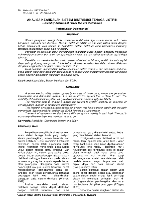 (PDF) ANALISA KEANDALAN SISTEM DISTRIBUSI TENAGA LISTRIK Reliability