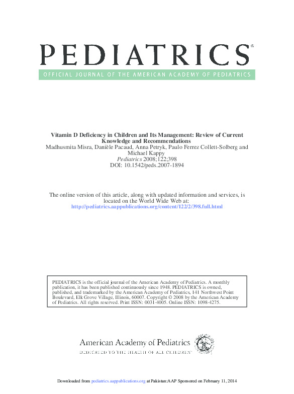 (PDF) Vitamin D Deficiency in Children and Its Management: Review of ...