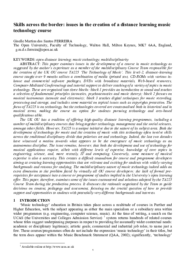 (PDF) Skills across the border issues in the creation of a distance