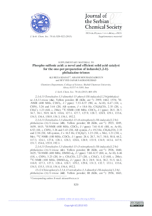 (PDF) Phospho sulfonic acid: a novel and efficient solid acid catalyst ...