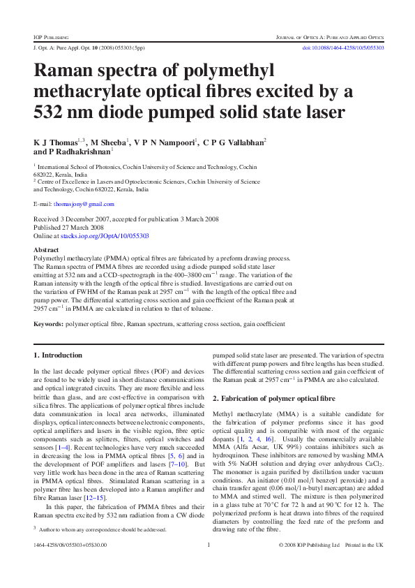 (PDF) Raman spectra of polymethyl methacrylate optical fibres excited ...