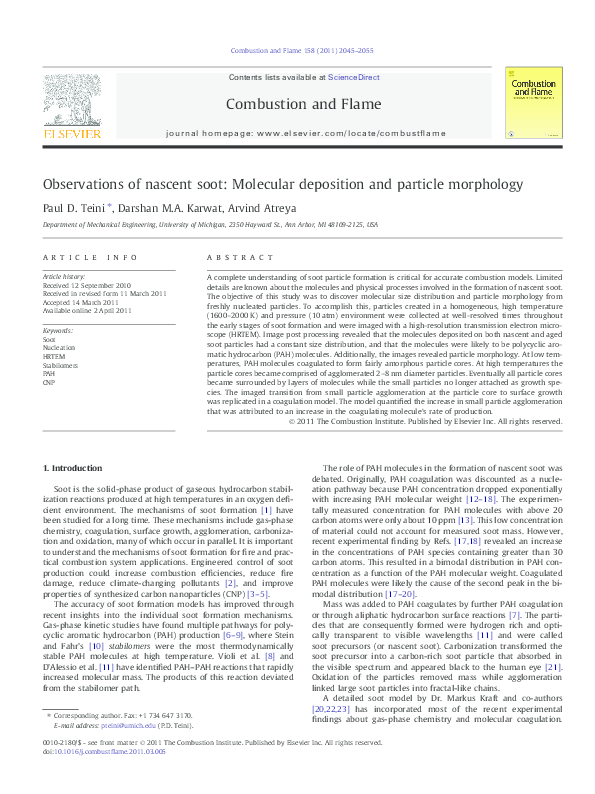 (PDF) Observations of nascent soot: Molecular deposition and particle ...