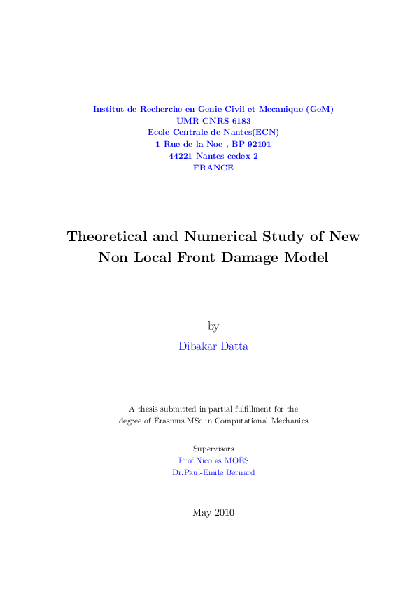 (PDF) Theoretical and Numerical Study of New Non Local Front Damage Model