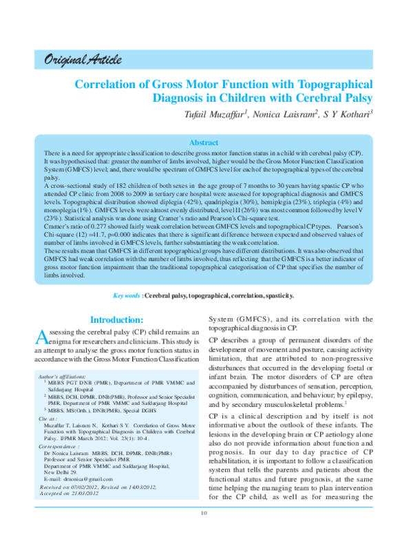 (PDF) Correlation of Gross Motor Function with Topographical Diagnosis ...
