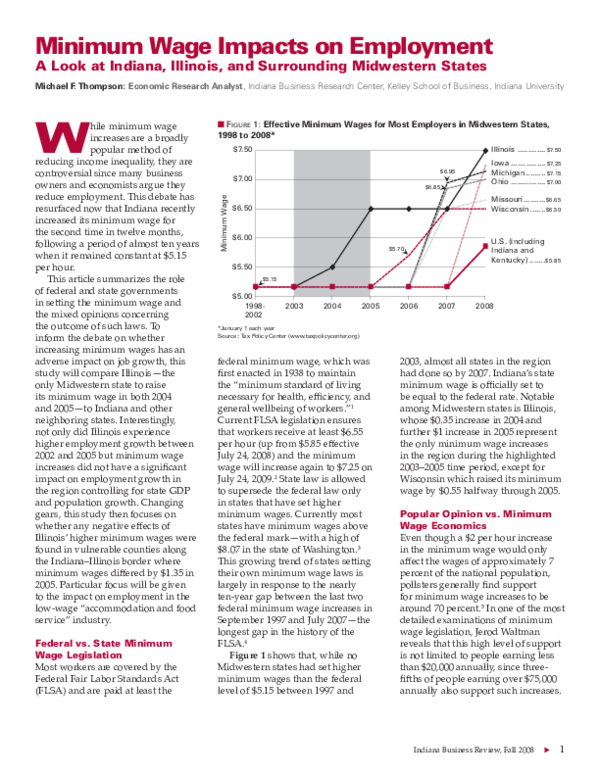 Pdf Minimum Wage Impacts On Employment A Look At Indiana