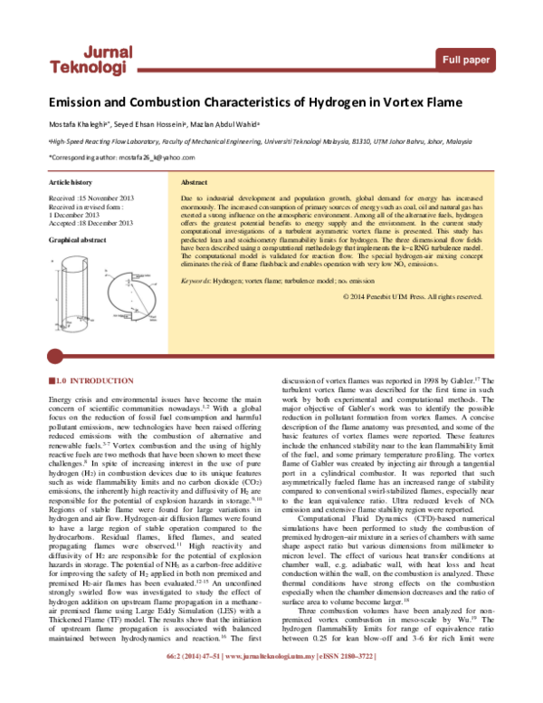 (PDF) Emission and Combustion Characteristics of Hydrogen in Vortex Flame