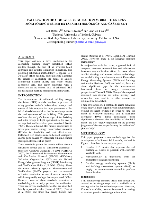 (PDF) CALIBRATION OF A DETAILED SIMULATION MODEL TO ENERGY MONITORING ...