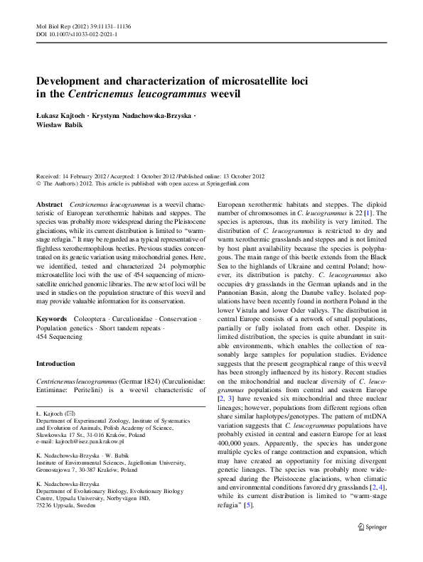 (PDF) Development and characterization of microsatellite loci in the ...