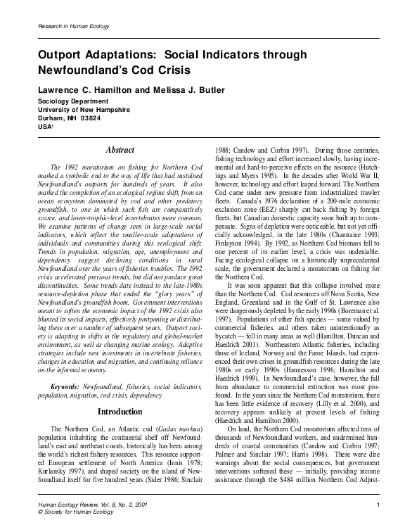 (PDF) Outport adaptations Social indicators through Newfoundland's cod