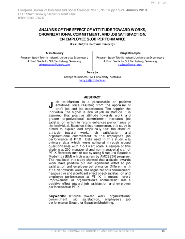 (PDF) ANALYSIS OF THE EFFECT OF ATTITUDE TOWARD WORKS