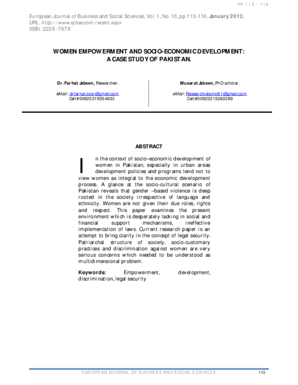 (PDF) WOMEN EMPOWERMENT AND SOCIO-ECONOMIC DEVELOPMENT: A CASE STUDY OF ...