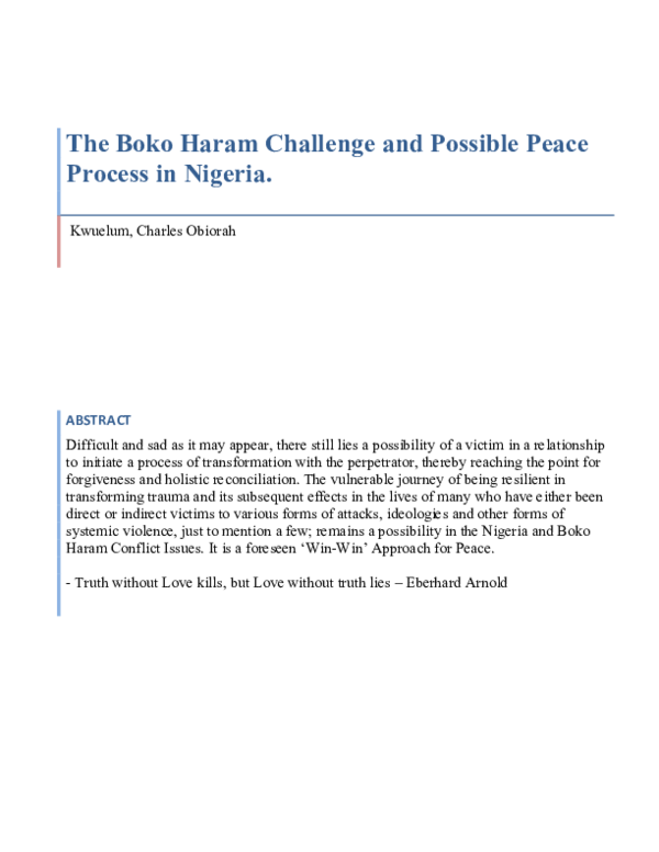 (PDF) The Boko Haram Challenge and Possible Peace Process in Nigeria