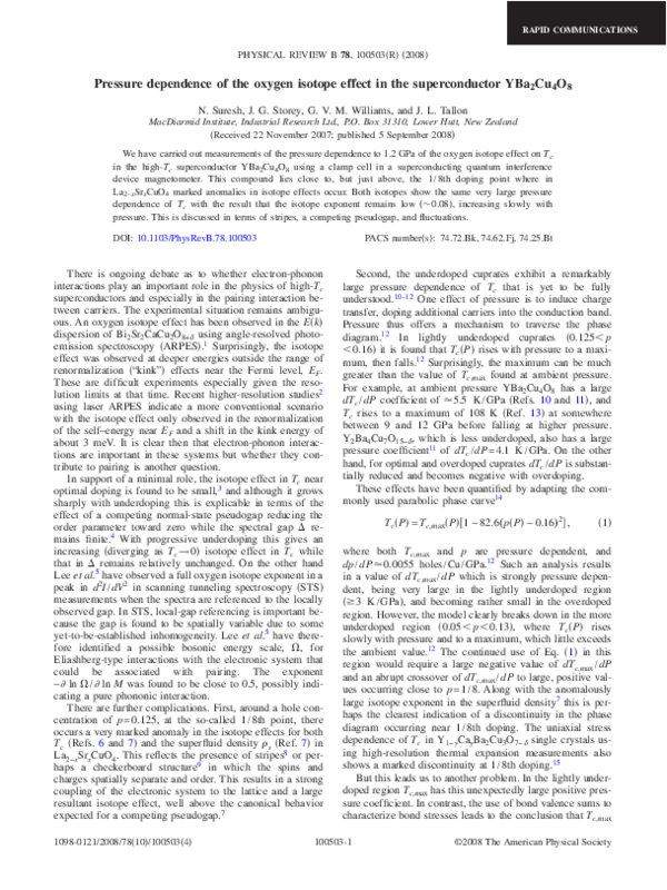 (PDF) Pressure dependence of the oxygen isotope effect in the ...