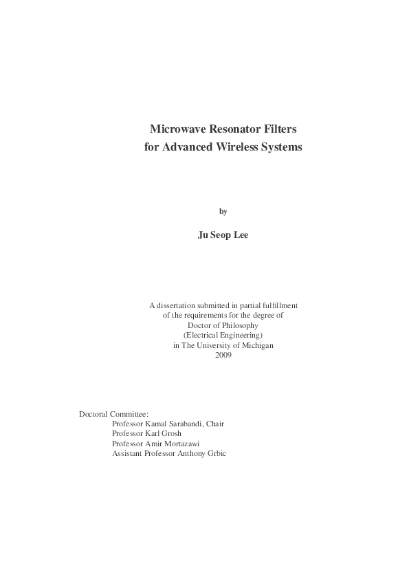 (PDF) Microwave Resonator Filters for Advanced Wireless Systems