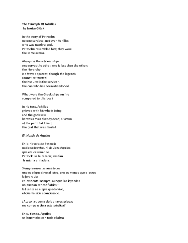 (DOC) The Triumph of Achilles by Louise Glück y mi traducción al español