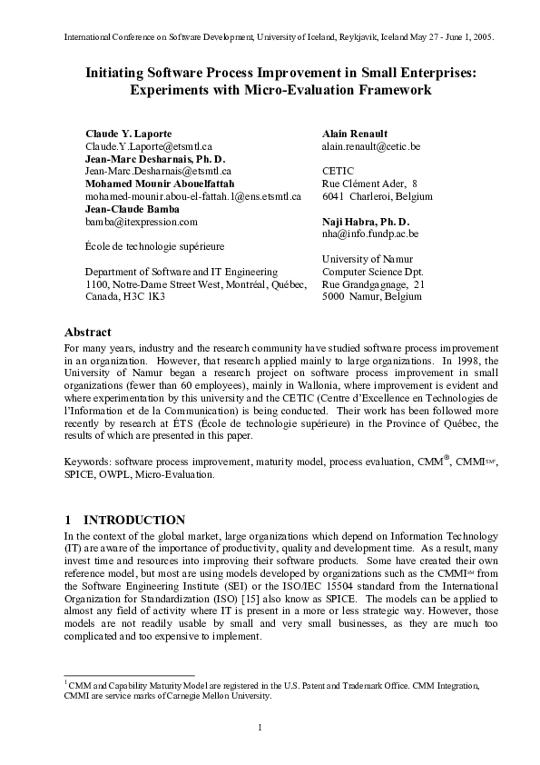 (PDF) Initiating Software Process Improvement in Small Enterprises ...