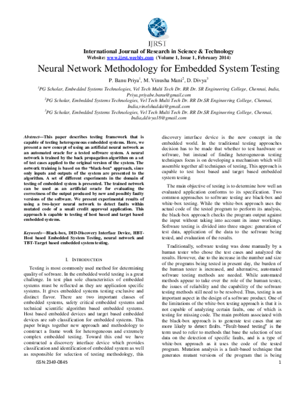 (PDF) Neural Network Methodology for Embedded System Testing
