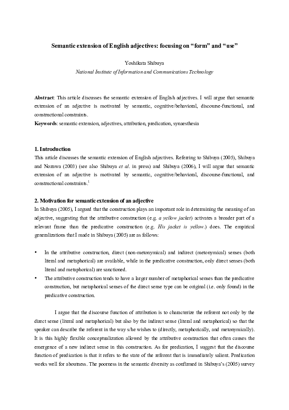 (PDF) Semantic extension of English adjectives focusing on “form” and