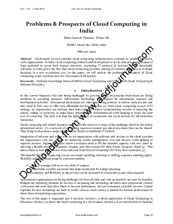 (PDF) Problems & Prospects of Cloud Computing in India