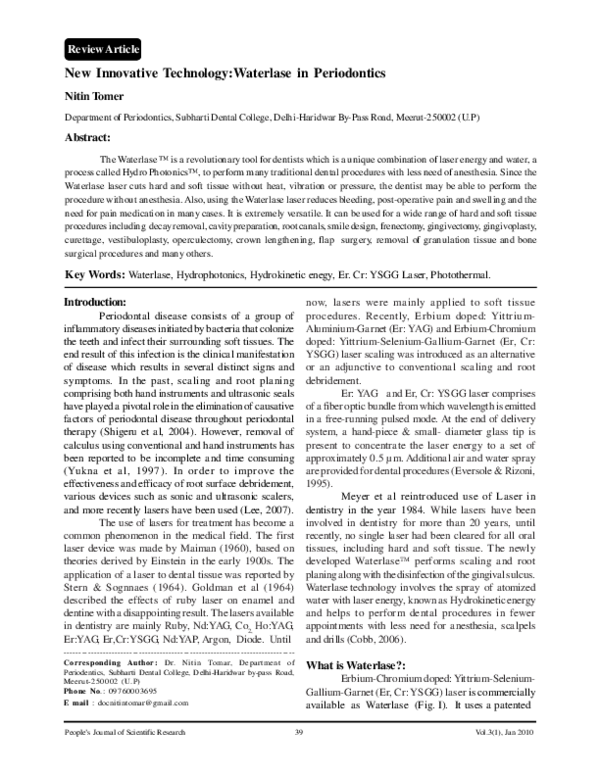(PDF) New Innovative TechnologyWaterlase in Periodontics What is