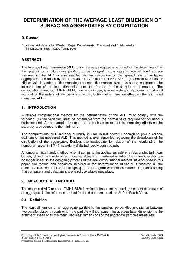 (PDF) DETERMINATION OF THE AVERAGE LEAST DIMENSION OF SURFACING