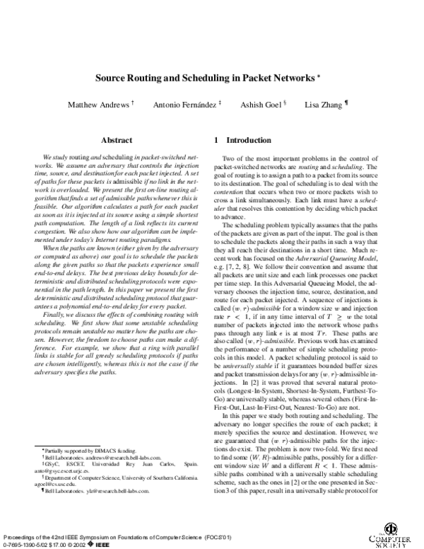 (PDF) Source Routing and Scheduling in Packet Networks