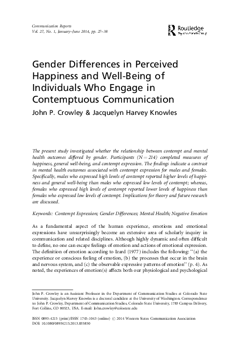 (PDF) Gender Differences in Perceived Happiness and Well-Being of ...