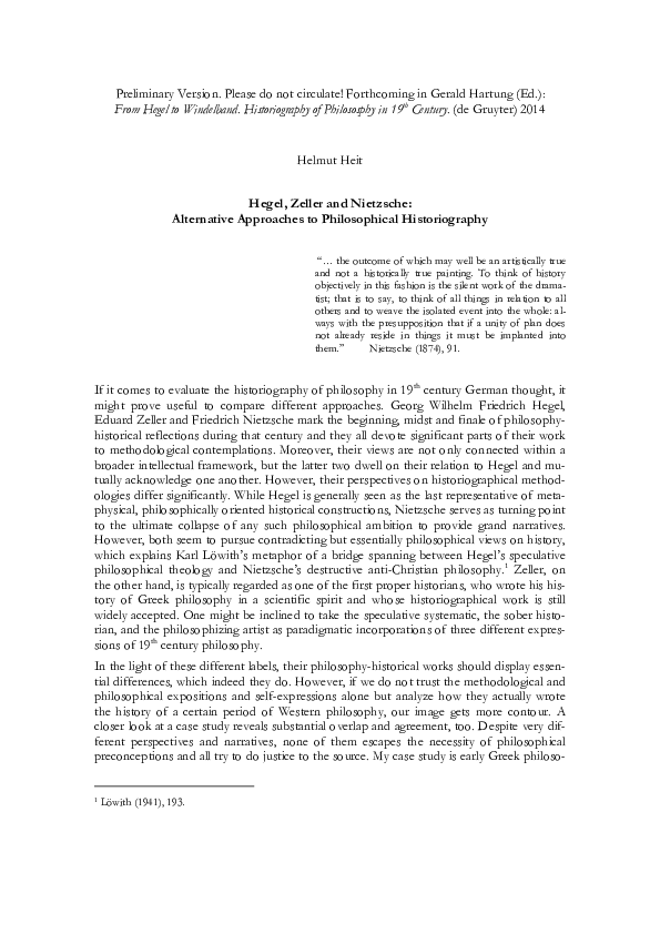 Hegel Zeller And Nietzsche Alternative Approaches To Philosophical Historiography Helmut Heit Academia Edu