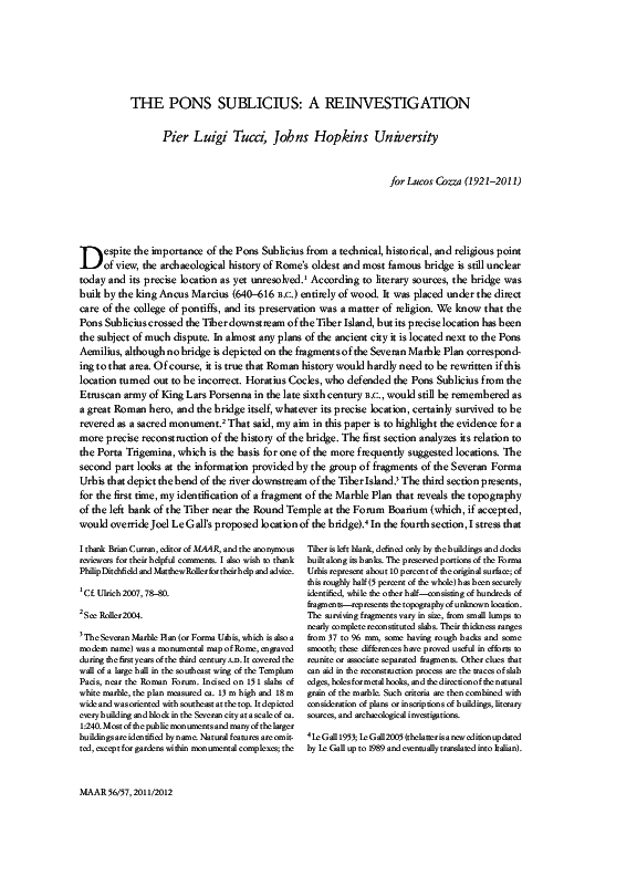 (PDF) The Pons Sublicius a reinvestigation